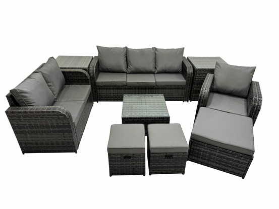 Meubles de jardin en rotin 9 pièces avec carrée chaise inclinable canapé d'amour side canapé 3 places 3 tabourets 2 tables d'appoint