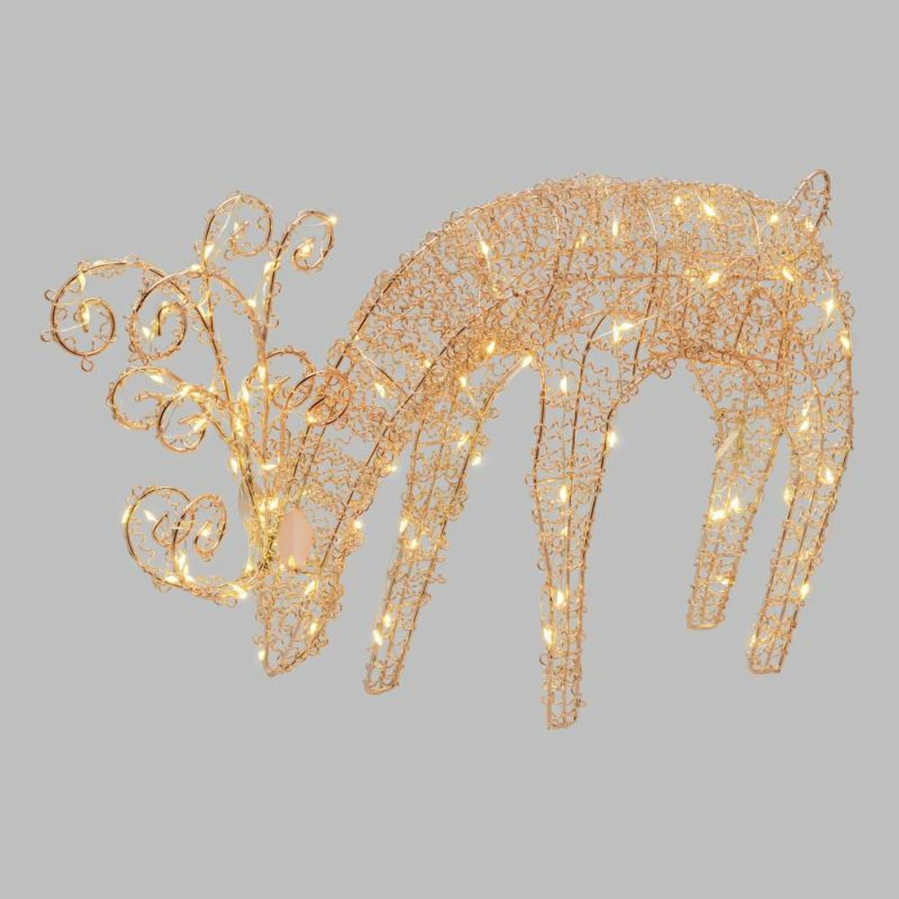 Renne lumineux de noël qui broute 3d métallique cuivré h:25cm 100 micro led blanc chaud h25cm lotti