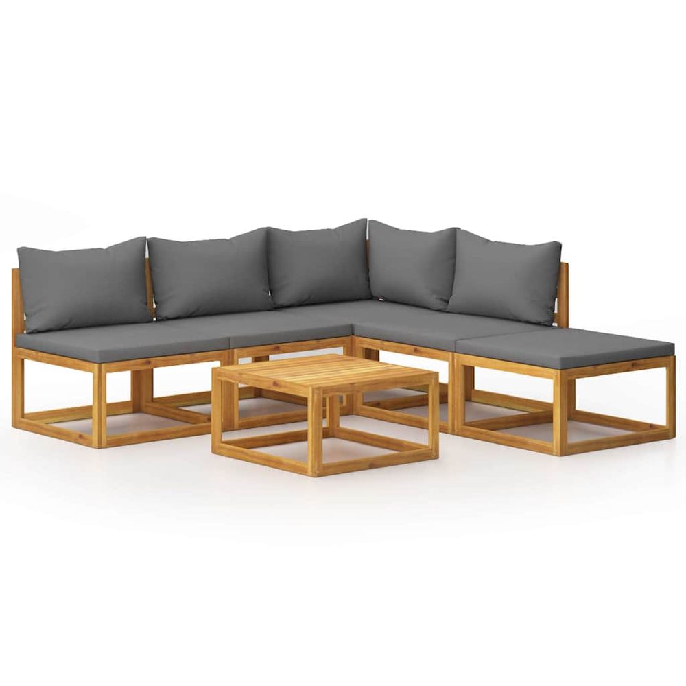 Salon de jardin 6 pcs avec coussin bois d'acacia solide