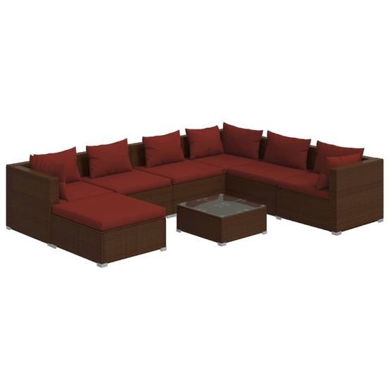 Salon de jardin meuble d'extérieur ensemble de mobilier 8 pièces avec coussins résine tressée marron