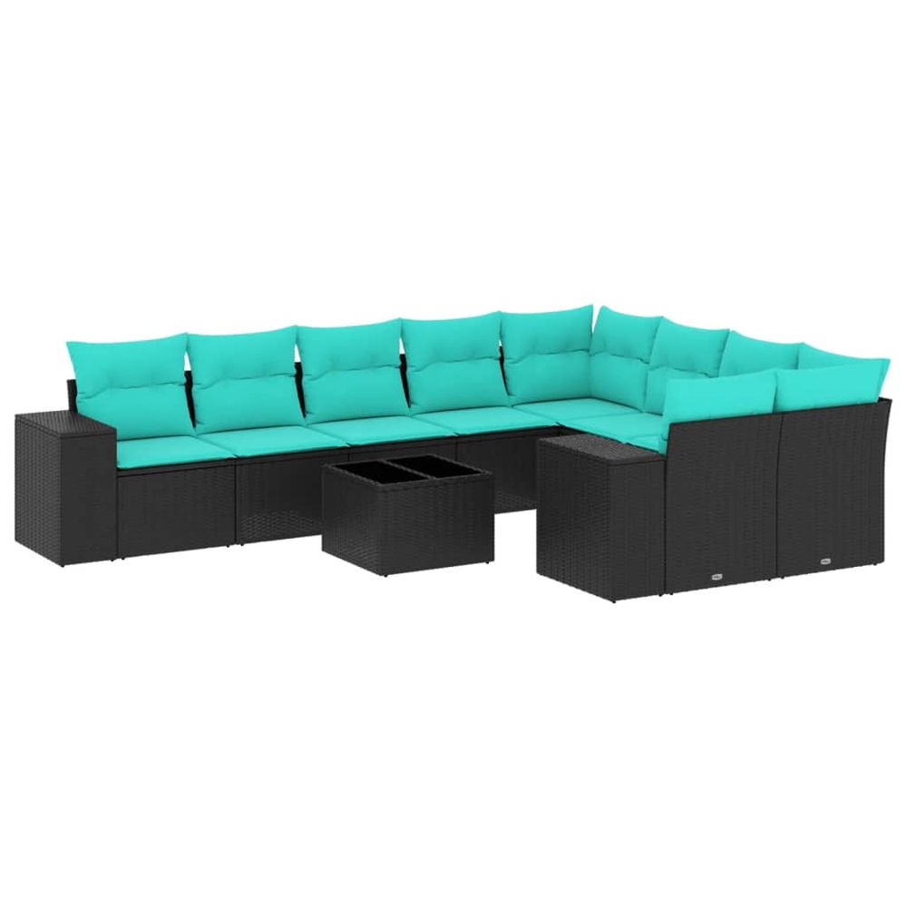 Ensemble de canapé de jardin 10 pcs avec coussins noir
