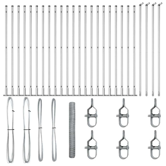 Clôture avec poteaux argent 1.2 x 50 m acier recouvert de pvc