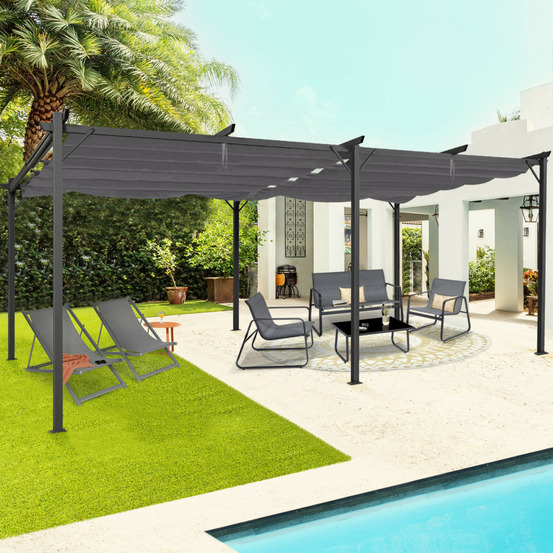 Pergola toit rétractable 4 pieds 3x6 m tonnelle gris anthracite
