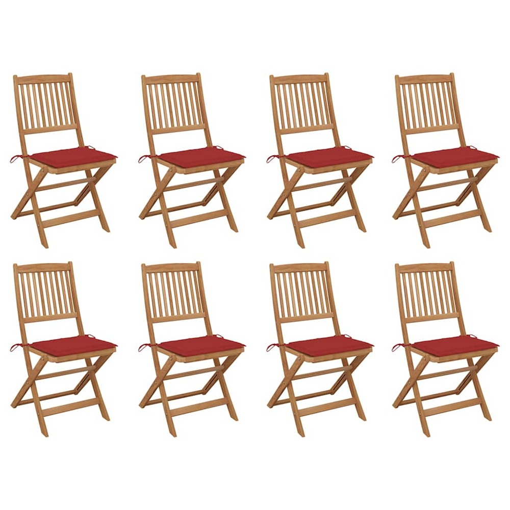 Chaises pliables d'extérieur et coussins lot de 8 bois d'acacia
