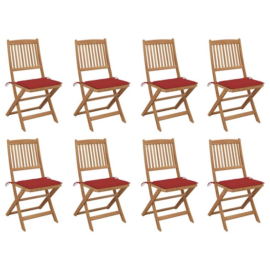 Chaises pliables d'extérieur et coussins lot de 8 bois d'acacia