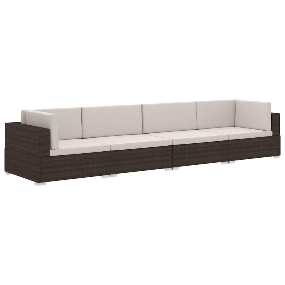Salon de jardin 4 pcs avec coussins résine tressée marron