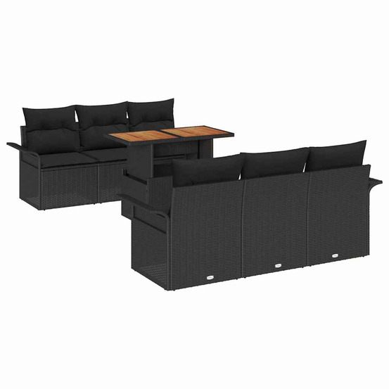 Ensemble de canapé de jardin 7 pcs noir poly rotin