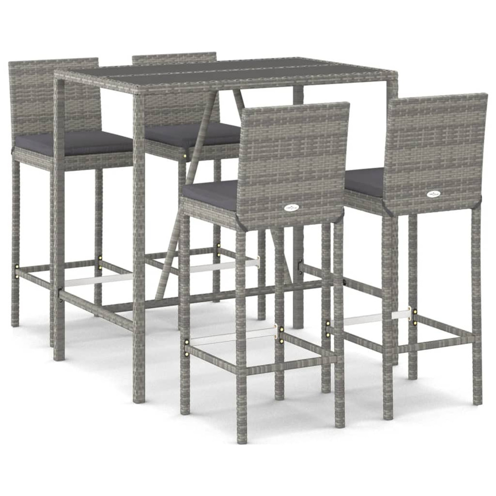 Ensemble de bar de jardin 5 pcs avec coussins gris poly rotin