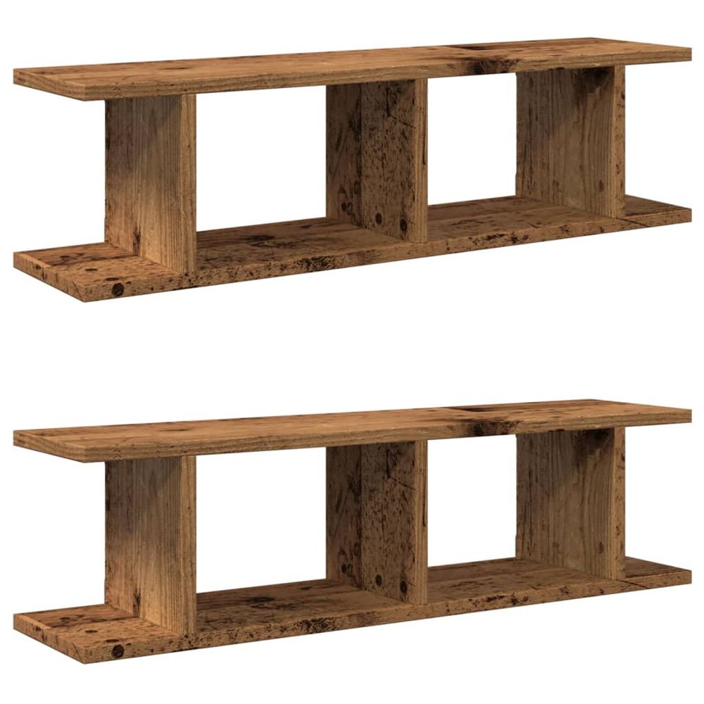 Étagères murales 2 pcs vieux bois 75x18x20 cm bois d'ingénierie