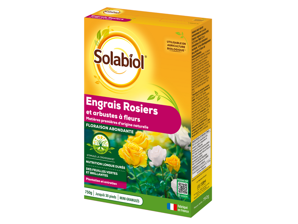 Solabiol engrais rosiers & arbustes a fleurs - 750g - jusqu'à 30 pieds - améliore la floraison - nutrition longue durée