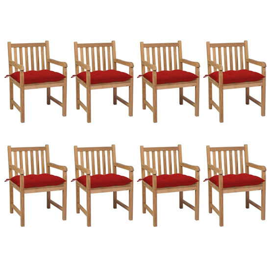 Chaises de jardin lot de 8 avec coussins rouge bois teck solide