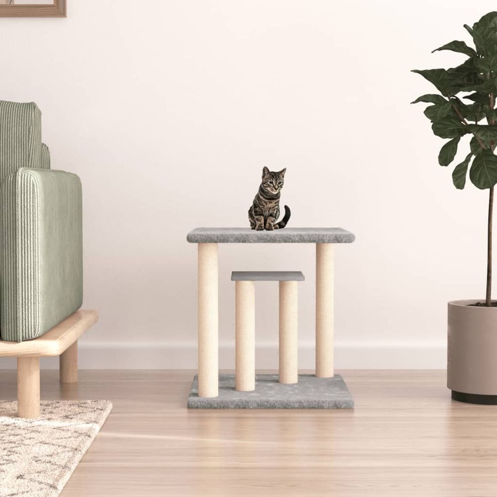 Arbre à chat compact avec plateformes et griffoir en sisal gris clair 50 cm