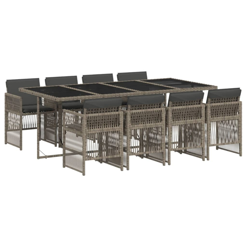 Ensemble à manger de jardin 9 pcs coussins gris résine tressée