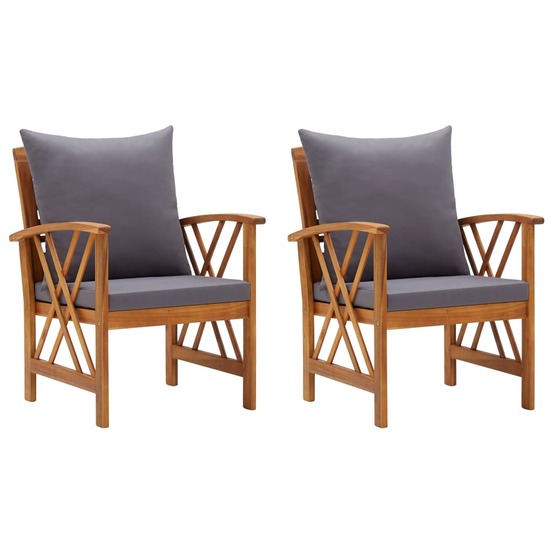 Chaises de jardin avec coussins lot de 2 bois d'acacia massif