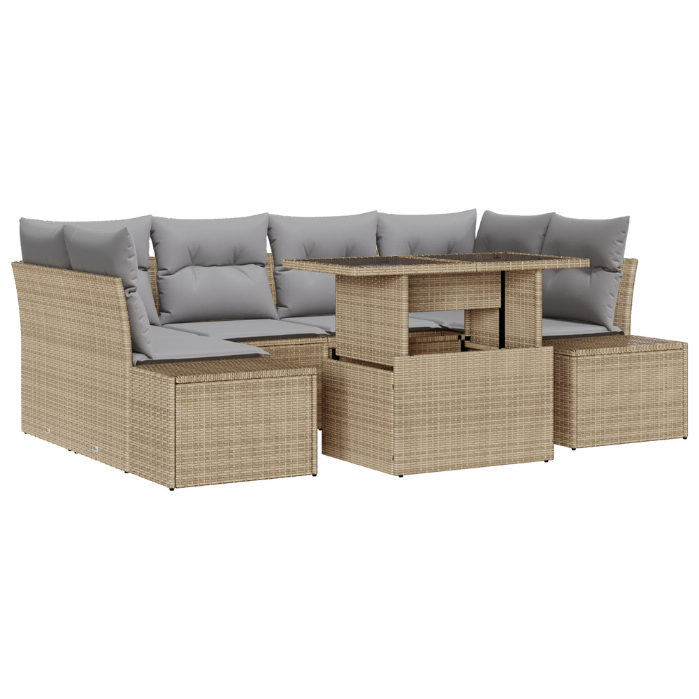 Ensemble de canapé de jardin de 7 pièces avec coussins beige en polyrotin