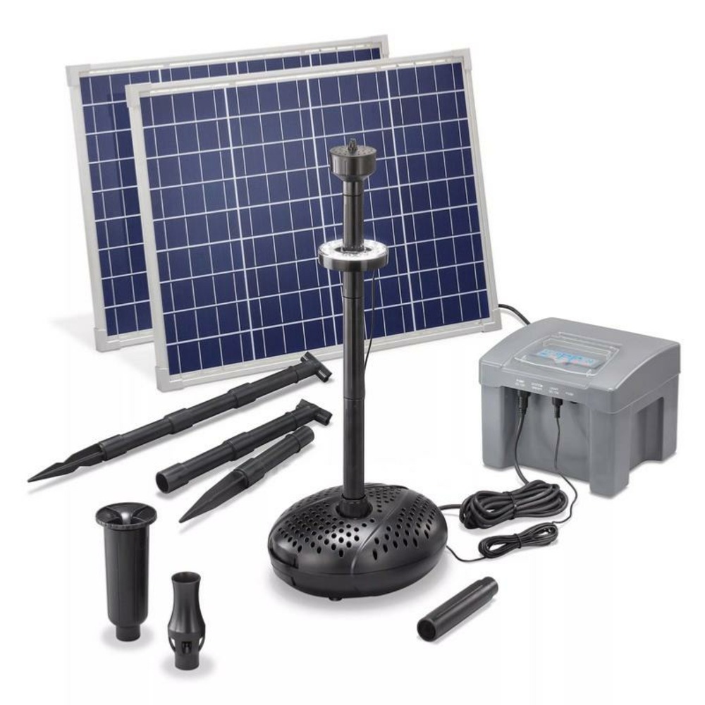 Kit pompe solaire bassin jet d'eau pro batt led 2600l-100w avec batterie et anneau led