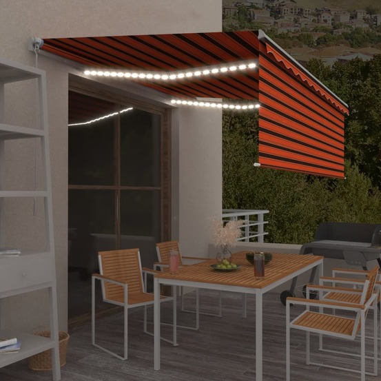 Auvent manuel rétractable avec store led 4x3 m orange et marron
