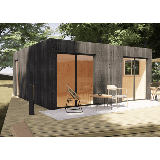 Studio de jardin ossature bois en bois 5,5 x 5,7 x 2,7 m / menuiseries alu k-line