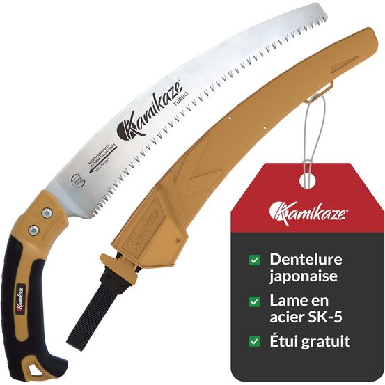 KAMIKAZE Scie d'élagage KM S-330 MAX. 80mmØ. Livré avec étui. Acier SK-4 denté japonaise. Scie courbée. Fabriqué et conçu en Espagne