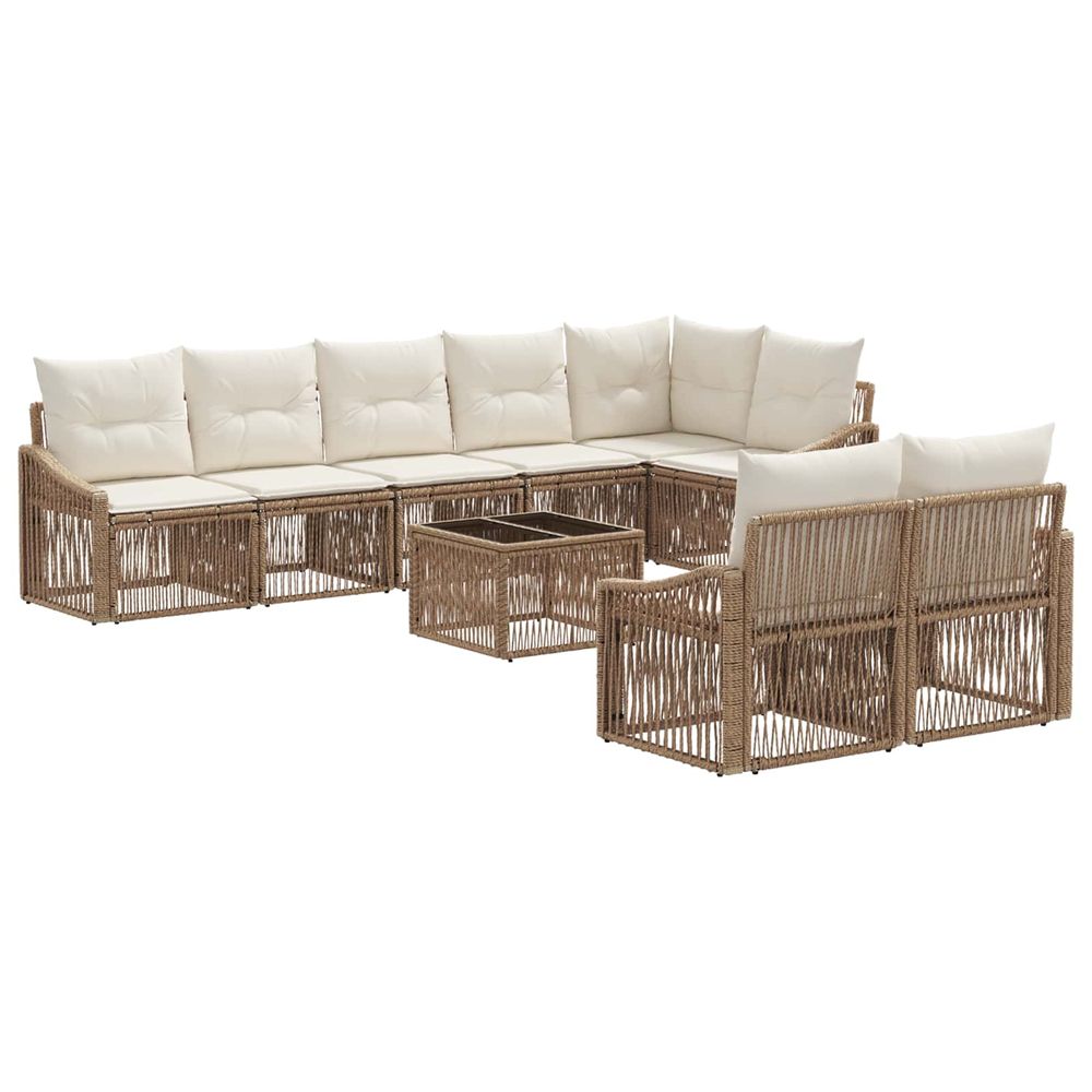 Ensemble de canapé de jardin 9 pc beige polyrotin