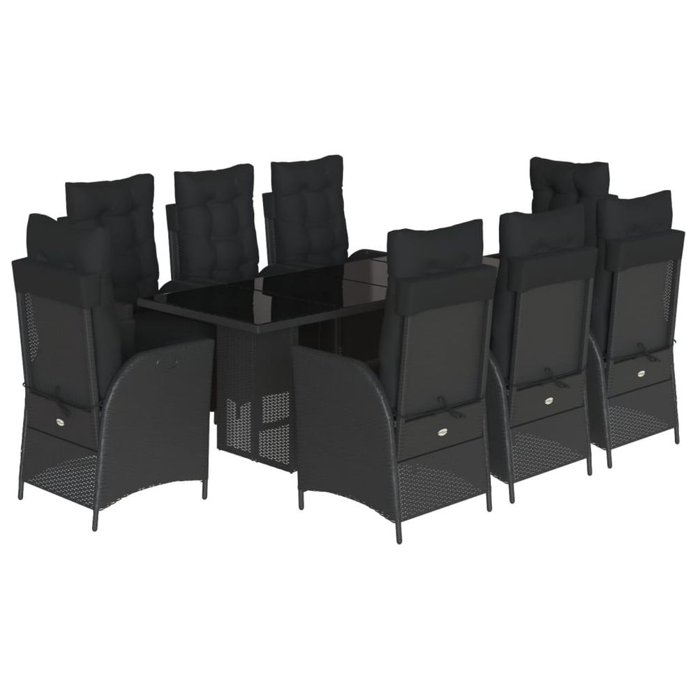 Ensemble à manger de jardin 9pcs coussins noir résine tressée