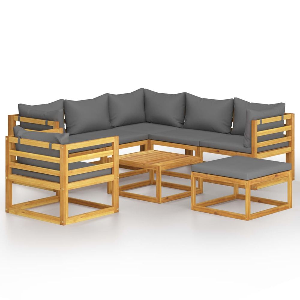 Salon de jardin 8 pcs avec coussin bois d'acacia solide