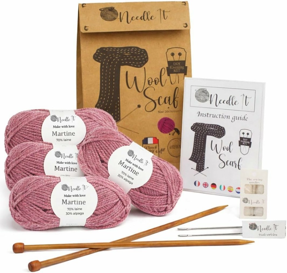 Needle it® kit tricot écharpe Vieux Rose