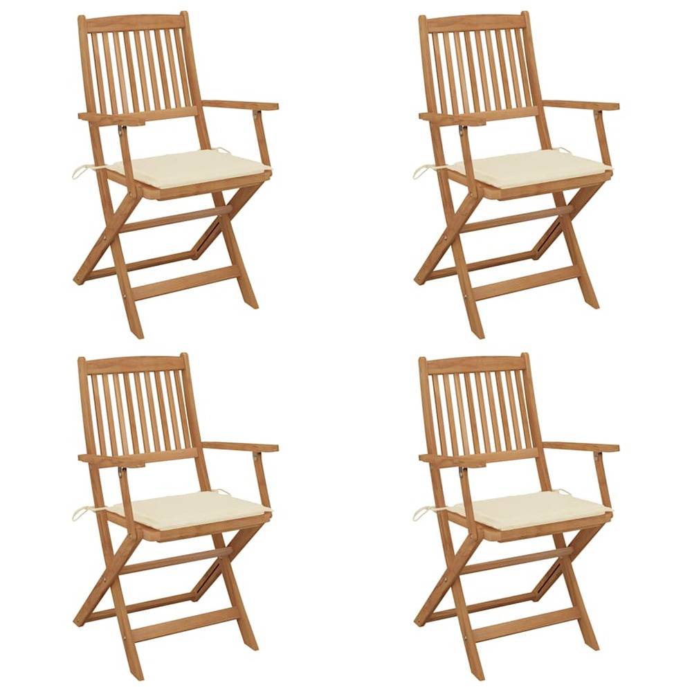 Chaises pliables de jardin lot de 4 avec coussins bois d'acacia