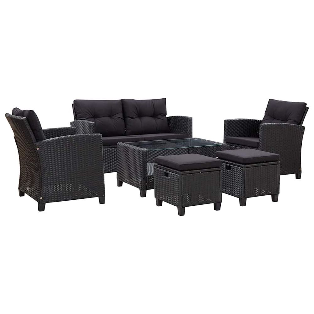 Canapés de jardin 6 pcs avec coussins résine tressée noir
