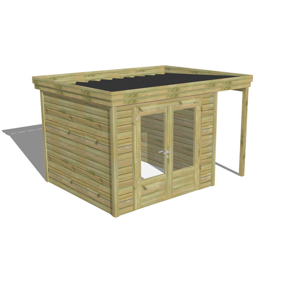 Abri de jardin bois pin traité autoclave 27mm - 3,64x2,64m / 10m2 - bac acier - abri français