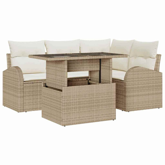 Ensemble de canapé de jardin 5 pcs beige poly rotin