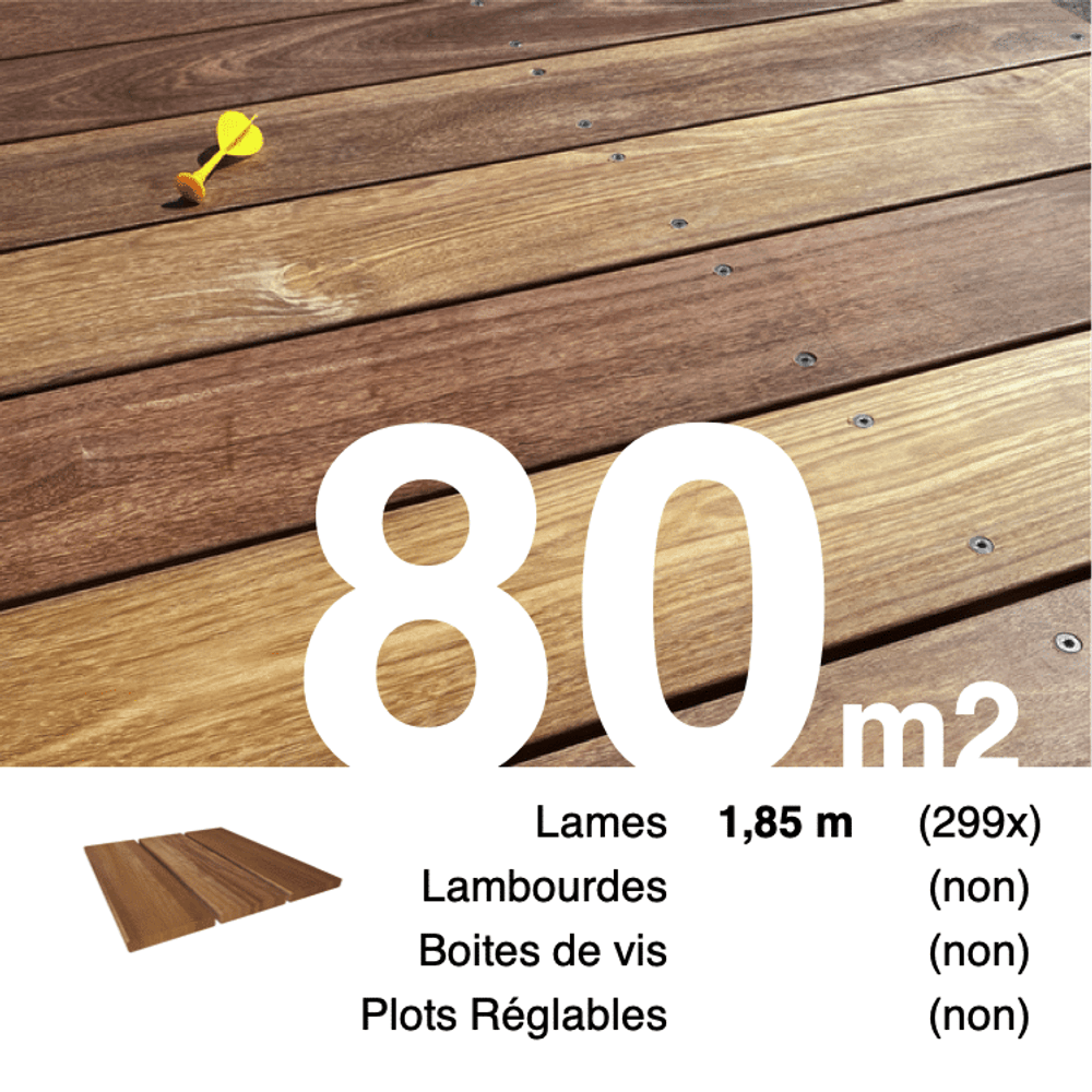 Lames de terrasse bois exotique cumaru 21 x 145 mm • longueur 1,85 m • classe 4 • lot pour 80 m²