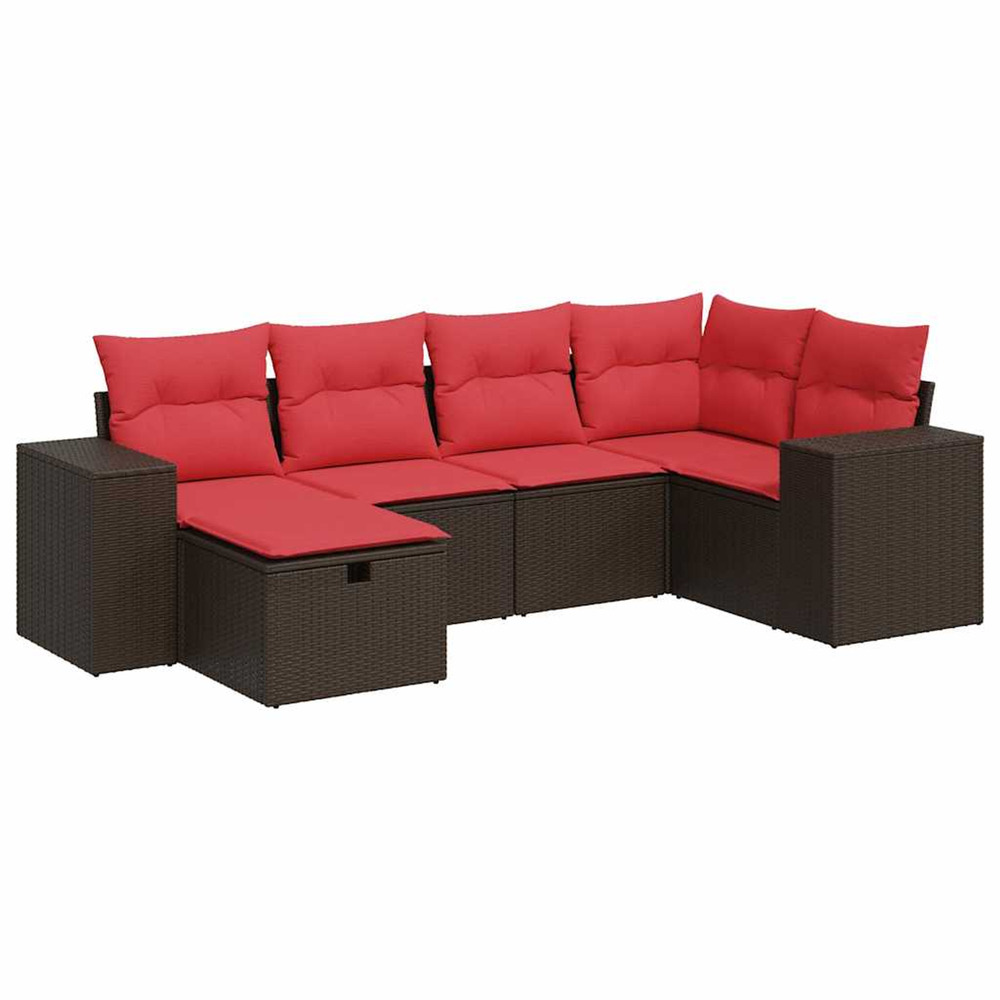 Salon de jardin avec coussins 6 pcs marron résine tressée