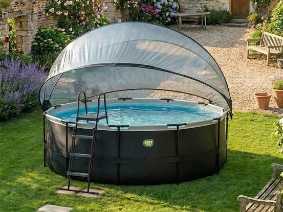 Piscine tubulaire black leather ronde 4,88 x 1,22 m avec dôme