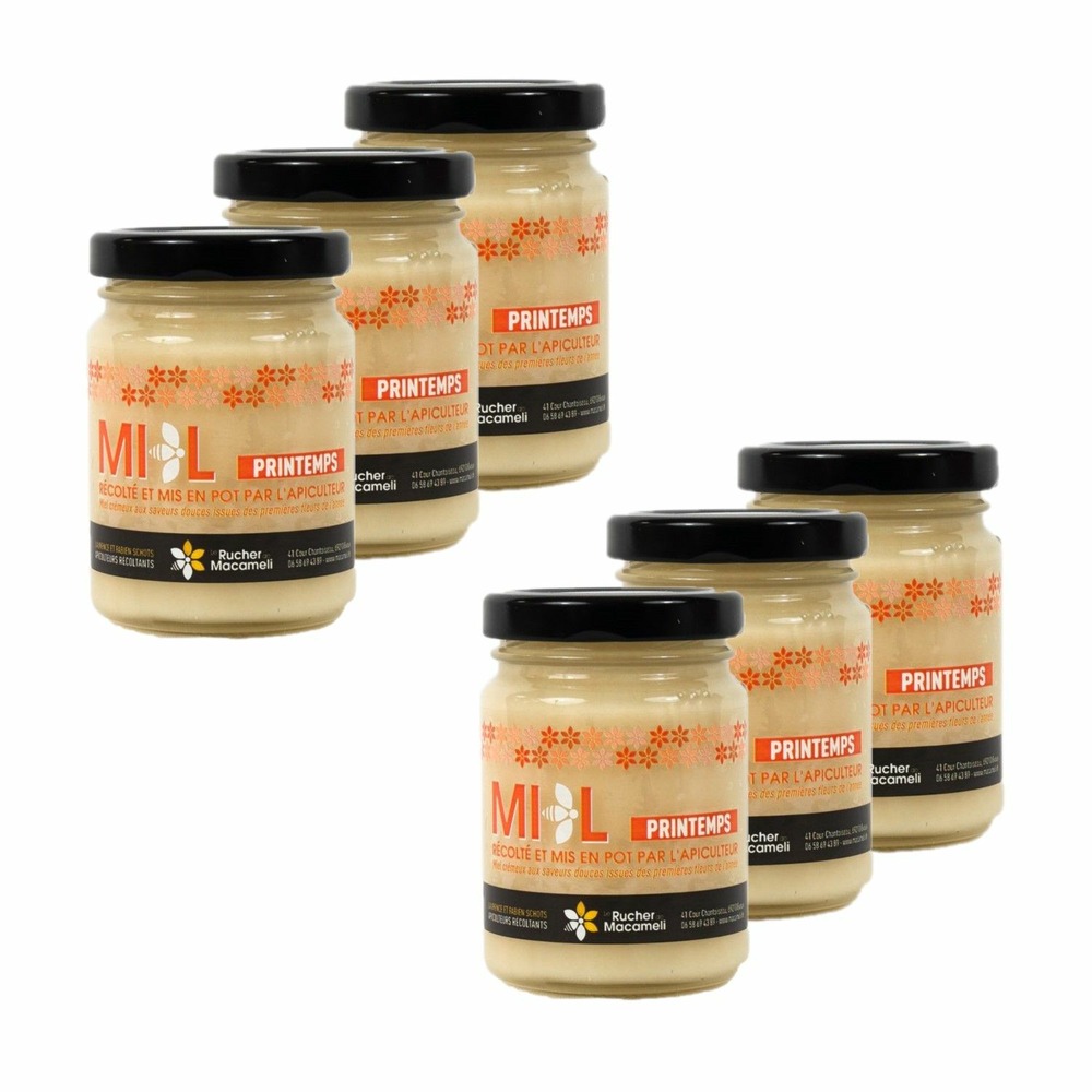 Lot 6x miel de printemps - monts du lyonnais - rhône alpes - le rucher de macameli - pot 125g