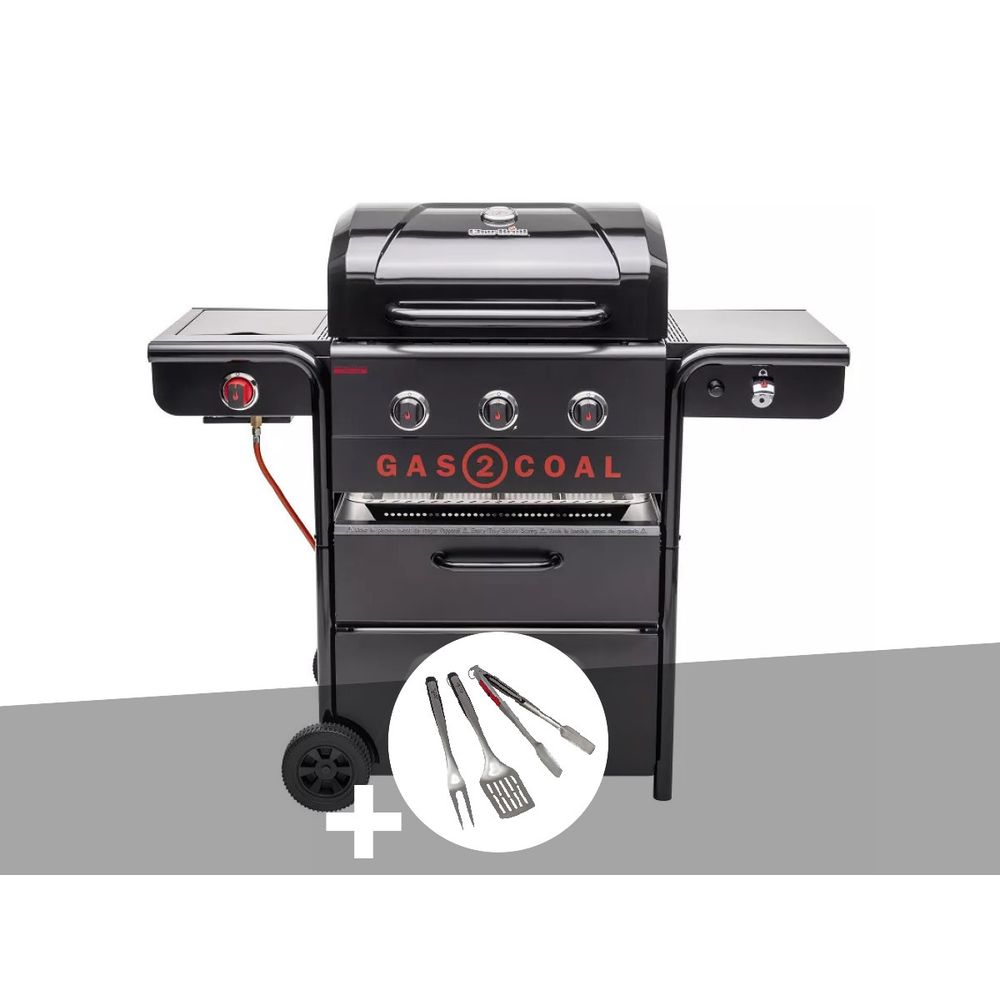 Barbecue hybride gaz et charbon gas2coal special edition - 3 brûleurs + kit 3 us