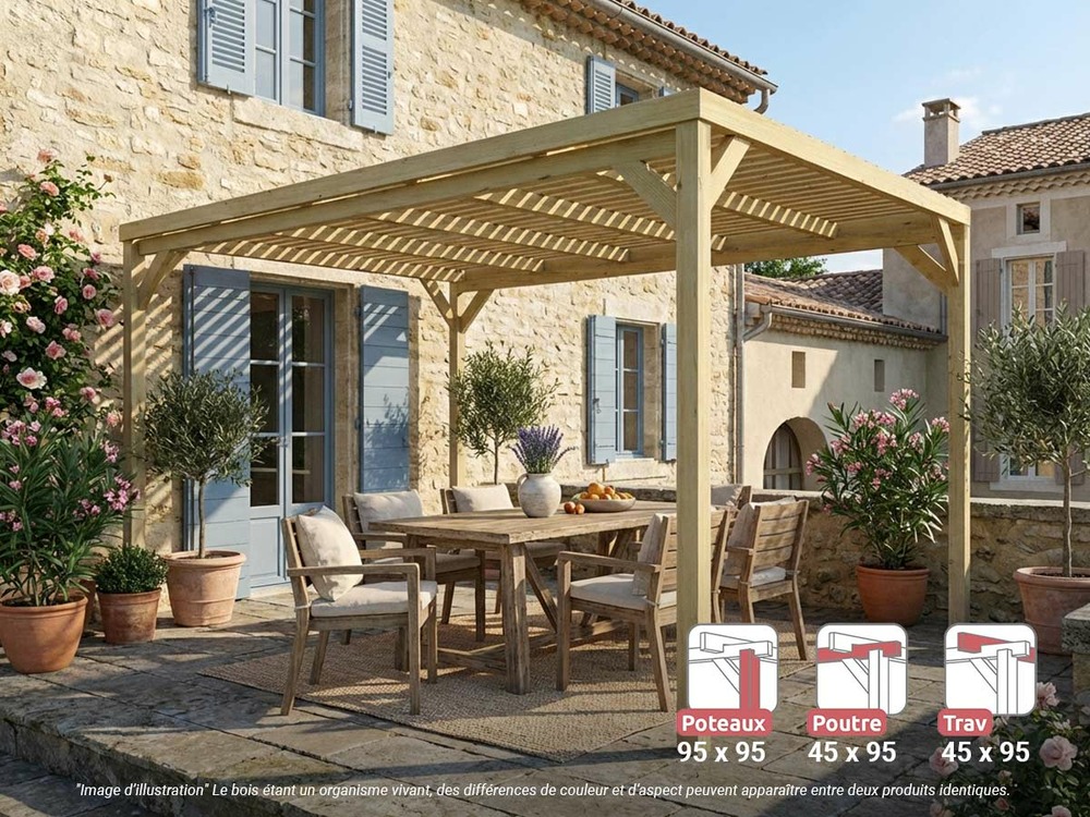 Pergola en bois toulouse avec toit semi-ouvert 400 x 300 cm