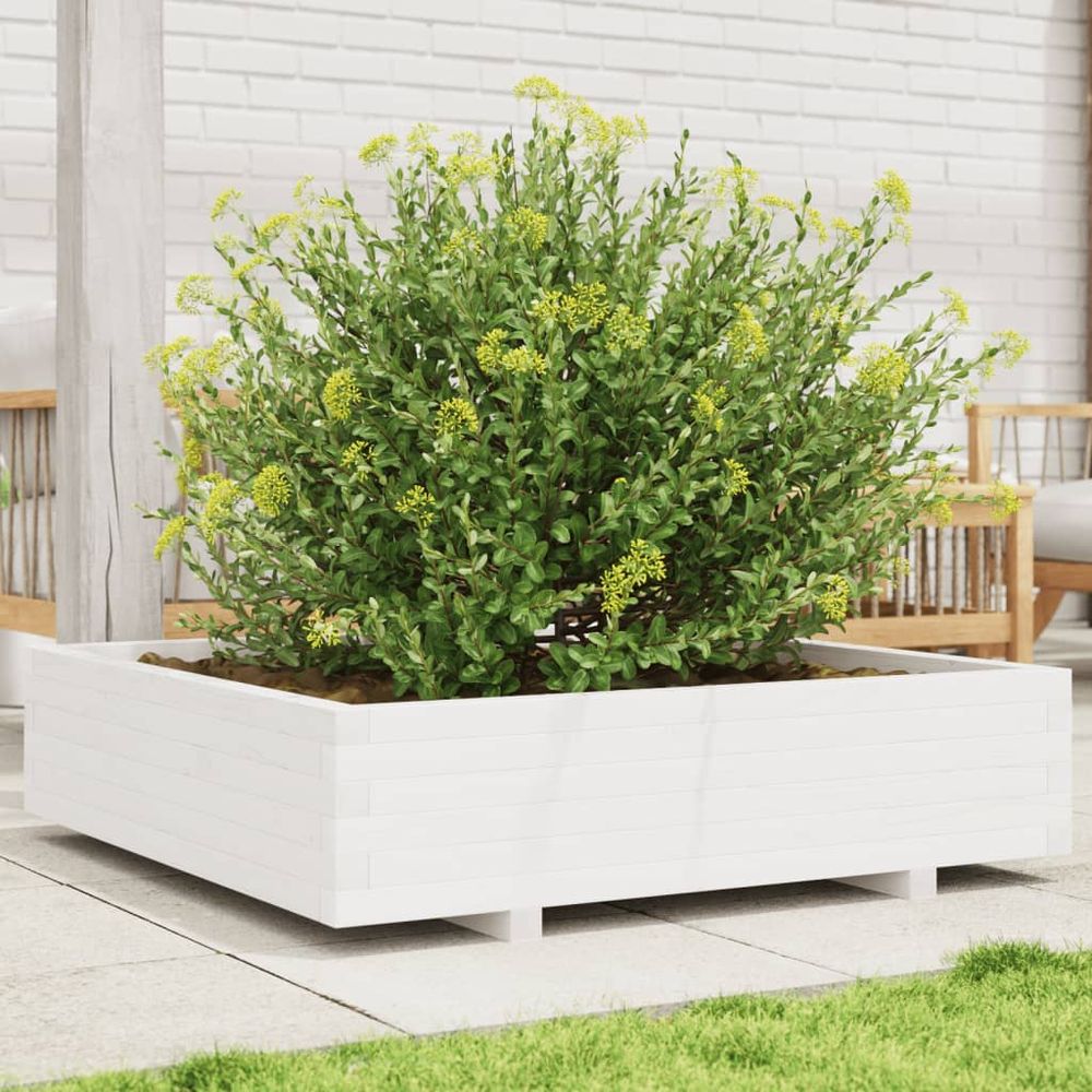 Jardinière carrée xxl 100x100cm bois de pin massif blanc pour jardin