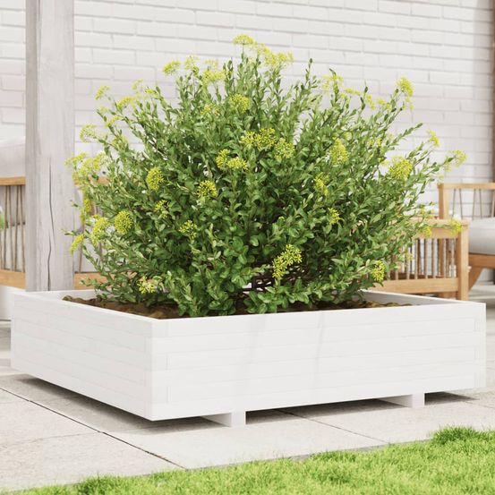 Jardinière carrée xxl 100x100cm bois de pin massif blanc pour jardin