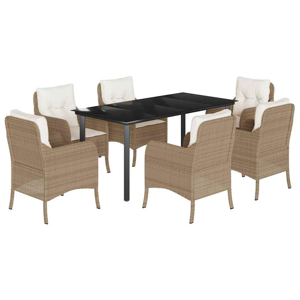 Ensemble à manger de jardin et coussins 7 pcs beige poly rotin