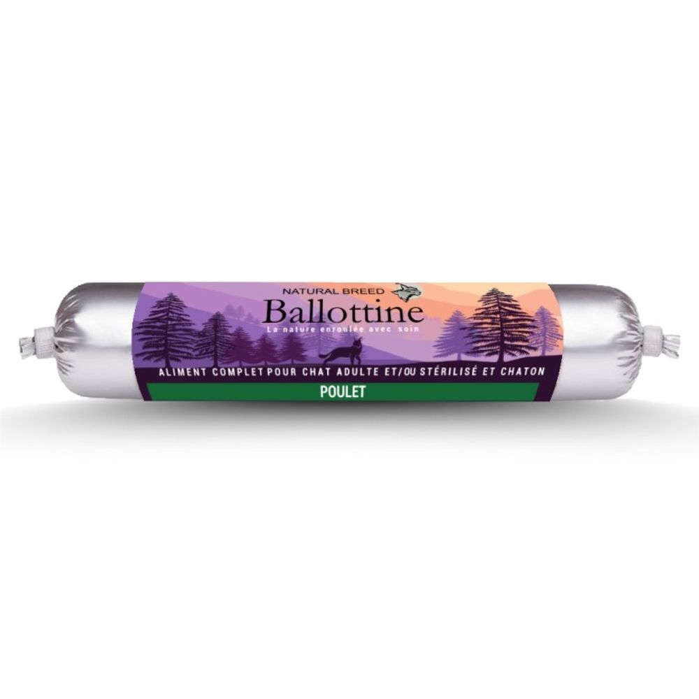 Ballottine fraîche au poulet – saucisse naturelle, repas humide complet pour chat et chaton– 12 x 100 g