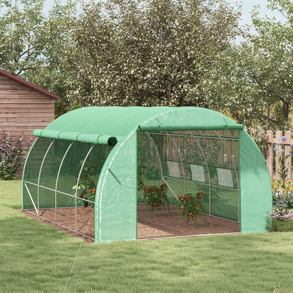 Serre tunnel de jardin acier galvanisé pe vert 397 x 300 x 200 cm ventilation réglable - comfortxl outdoor living