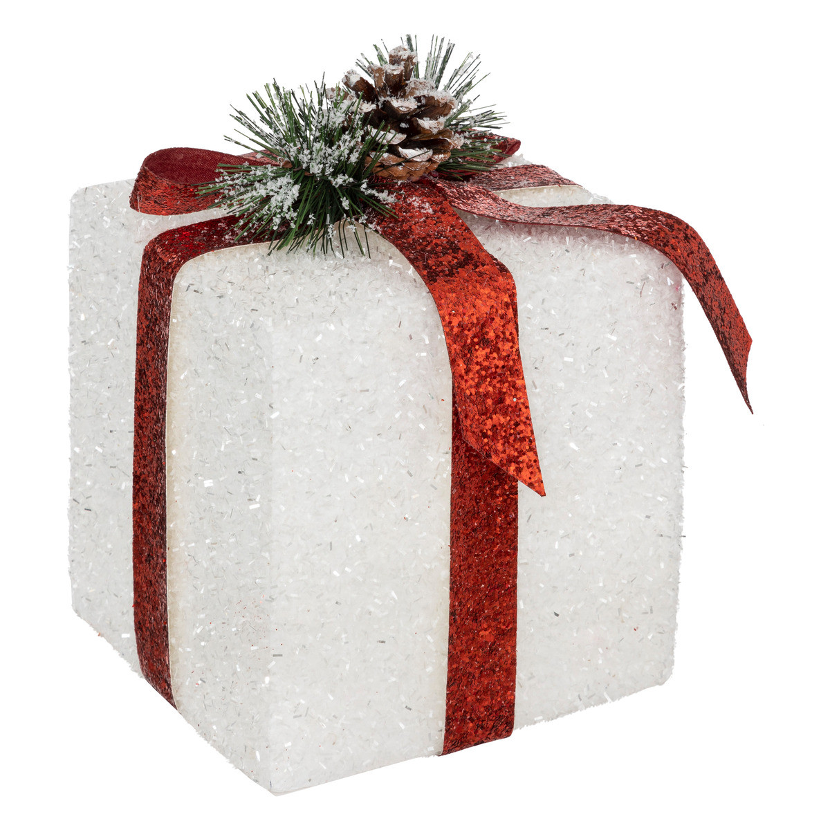 Déco de noël paquet cadeau blanc et rouge 15 x 15 x 20 cm