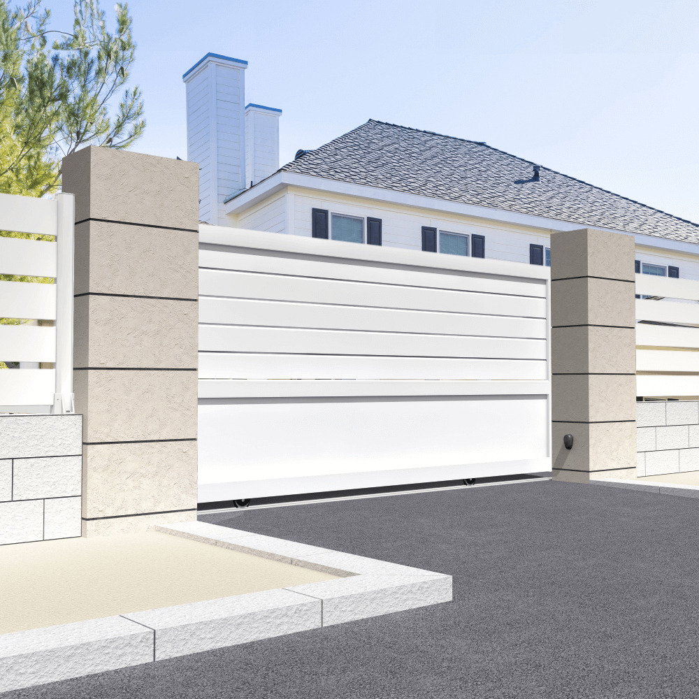 Portail coulissant motorisé mixte l 3500 x h 1594 mm (blanc satiné ral9010)