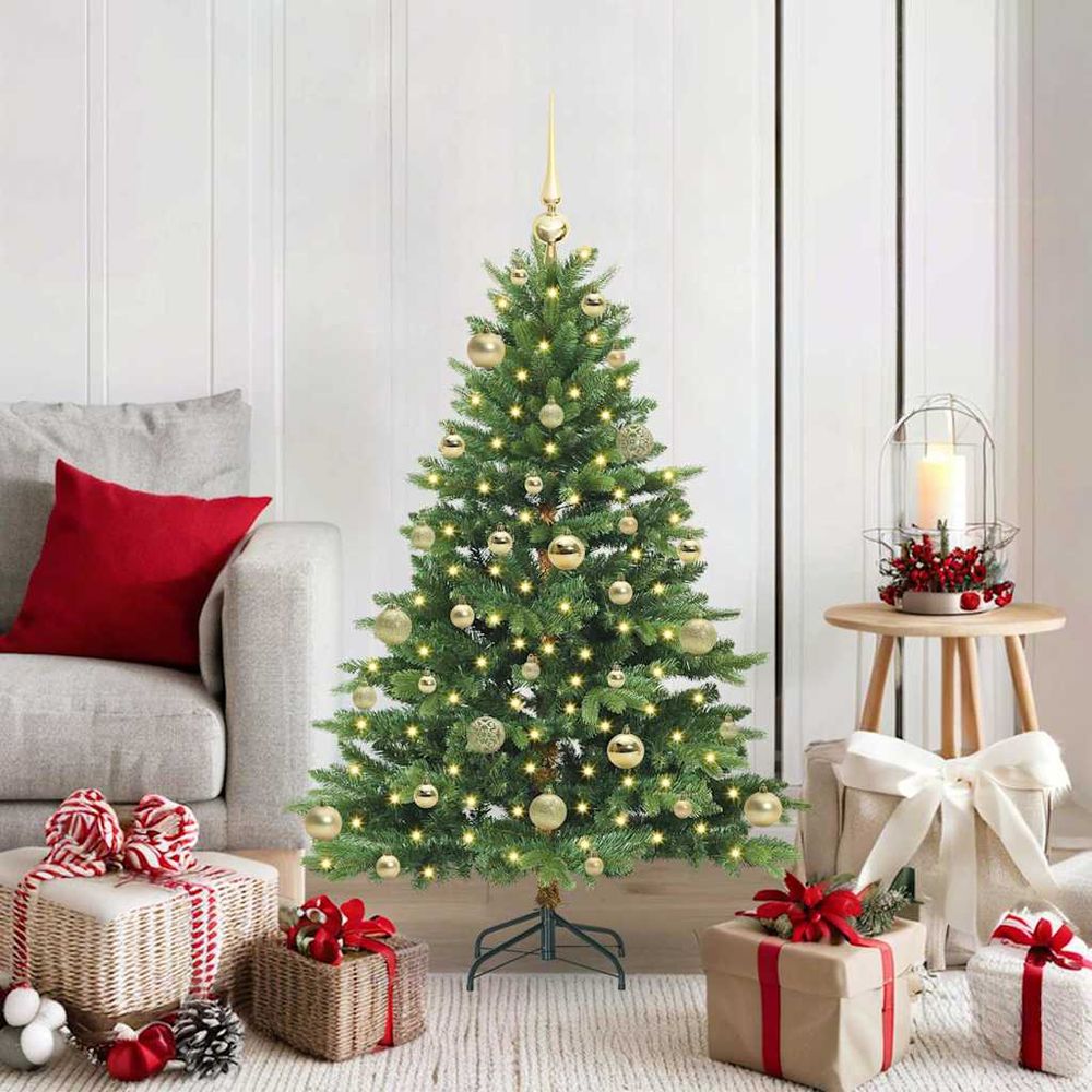Sapin de noël lumineux 120 cm, guirlande led 30m et décorations incluses, vert