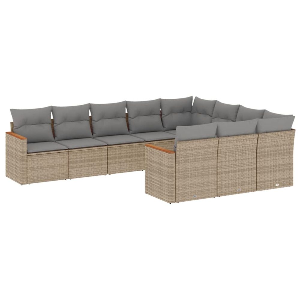 Salon de jardin et coussins 10 pcs mélange beige résine tressée