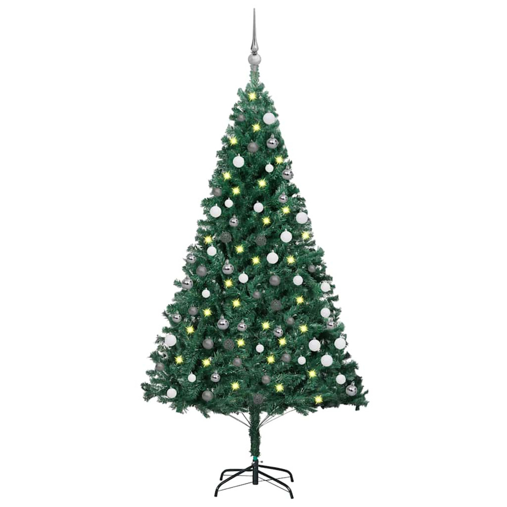 Arbre de noël artificiel pré-éclairé et boules vert 150 cm pvc
