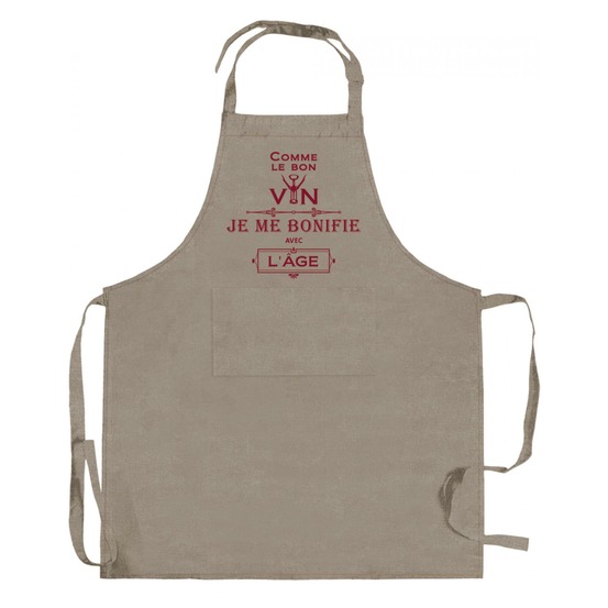 Tablier de cuisine je me bonifie avec l'âge ficelle 90 x 72 cm