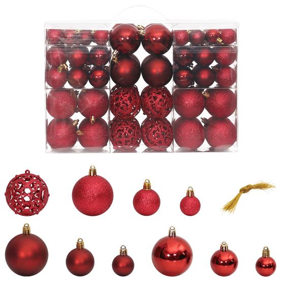 Boules de noël 100 pcs rouge bordeaux 3 / 4 / 6 cm