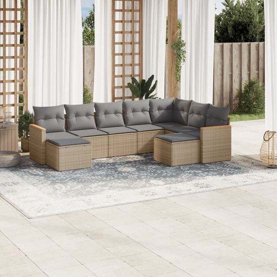 Salon de jardin avec coussins 9pcs mélange beige résine tressée